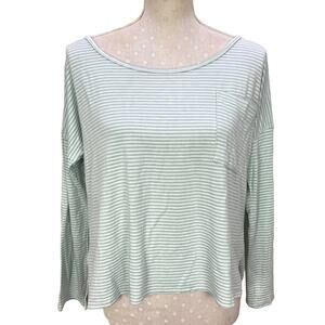 Anthropologie PUELLA Striped Knit Top Size XS Mint Cream Boat Neck T-Shirt‎